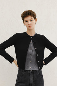 Meilleur Moment Infinite Rib Knit Button Front in Black