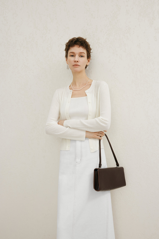 Meilleur Moment Infinite Rib Knit Button Front in White