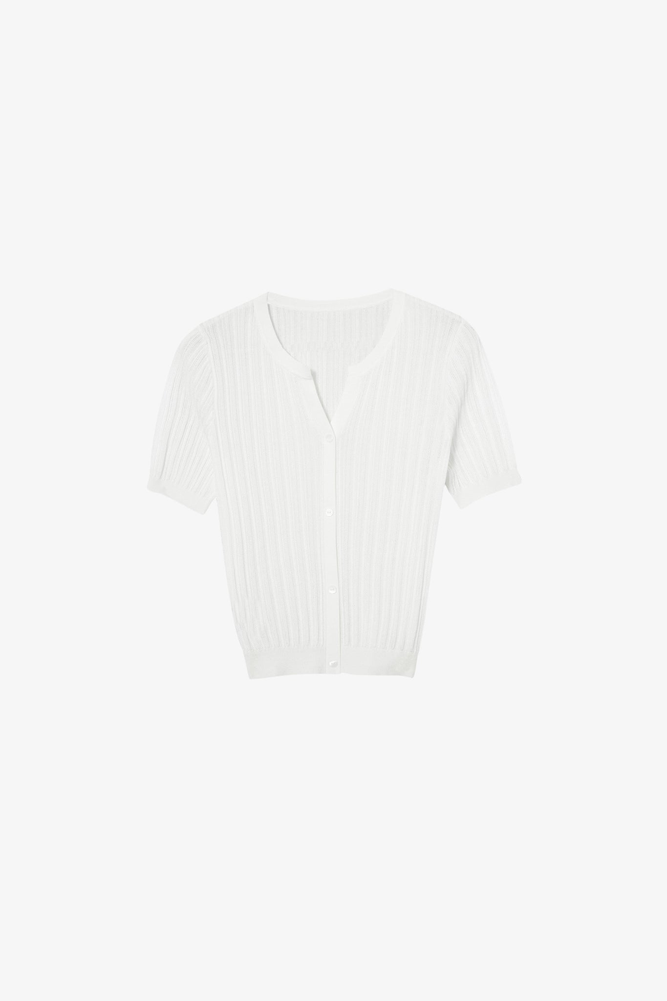 Meilleur Moment Nature S/S Notch V Knit Top in White