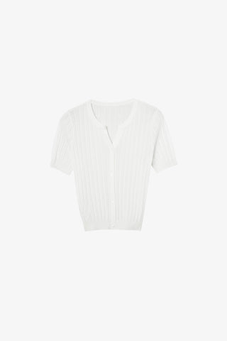 Meilleur Moment Nature S/S Notch V Knit Top in White