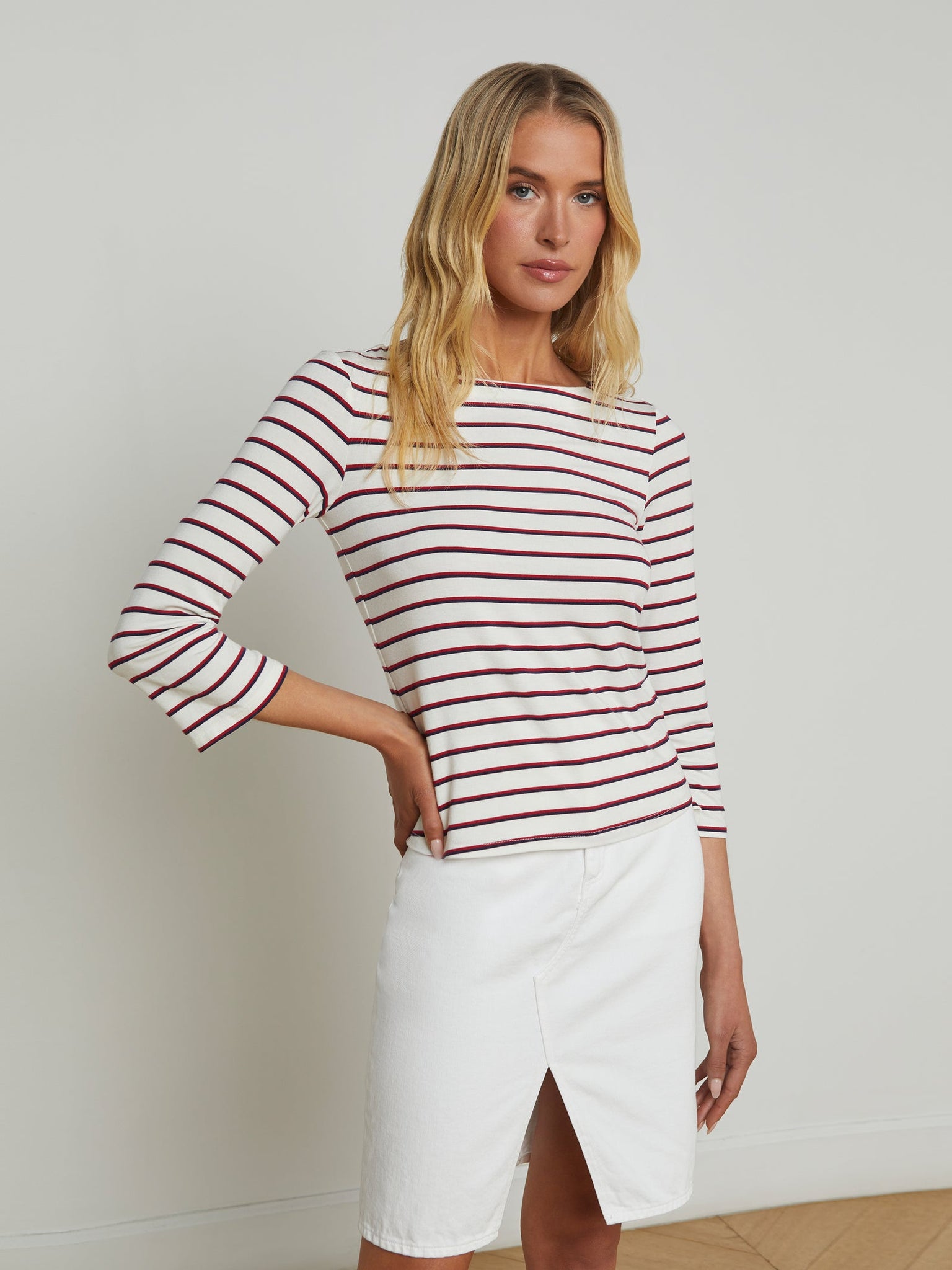 L’AGENCE Lucille stripe boatneck top red/navy/white