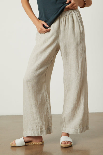 Velvet Lola03 Woven Linen Pull On Pant in Cobble