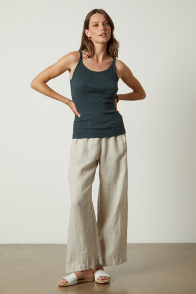 Velvet Lola03 Woven Linen Pull On Pant in Cobble