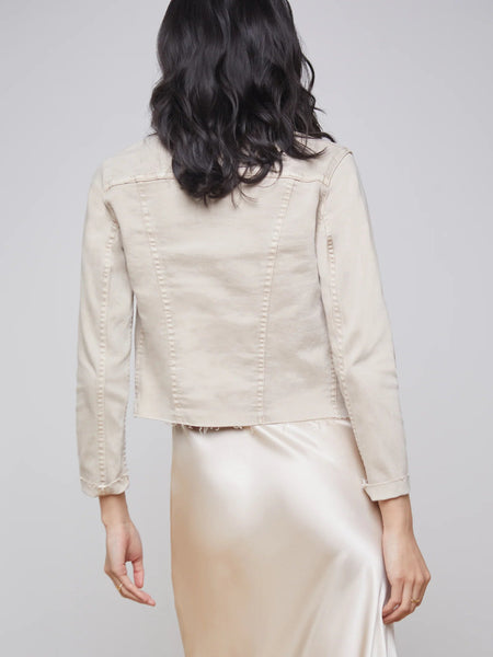 L'AGENCE Janelle C Slim Raw Jean Jacket in Biscuit