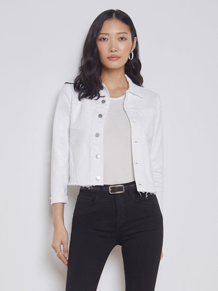 L'AGENCE Janelle C Slim Raw Jean Jacket in Blanc