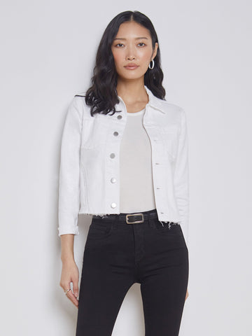 L'AGENCE Janelle C Slim Raw Jean Jacket in Blanc