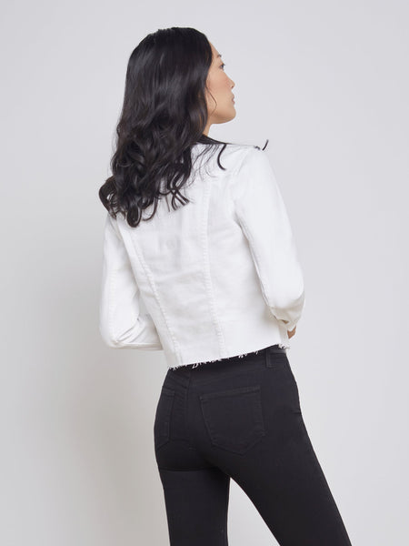 L'AGENCE Janelle C Slim Raw Jean Jacket in Blanc