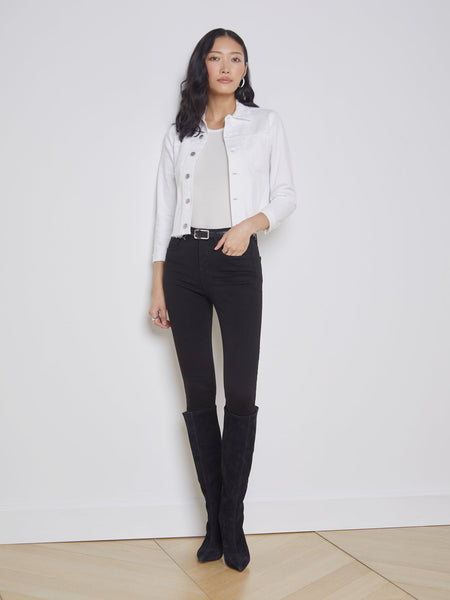 L'AGENCE Janelle C Slim Raw Jean Jacket in Blanc