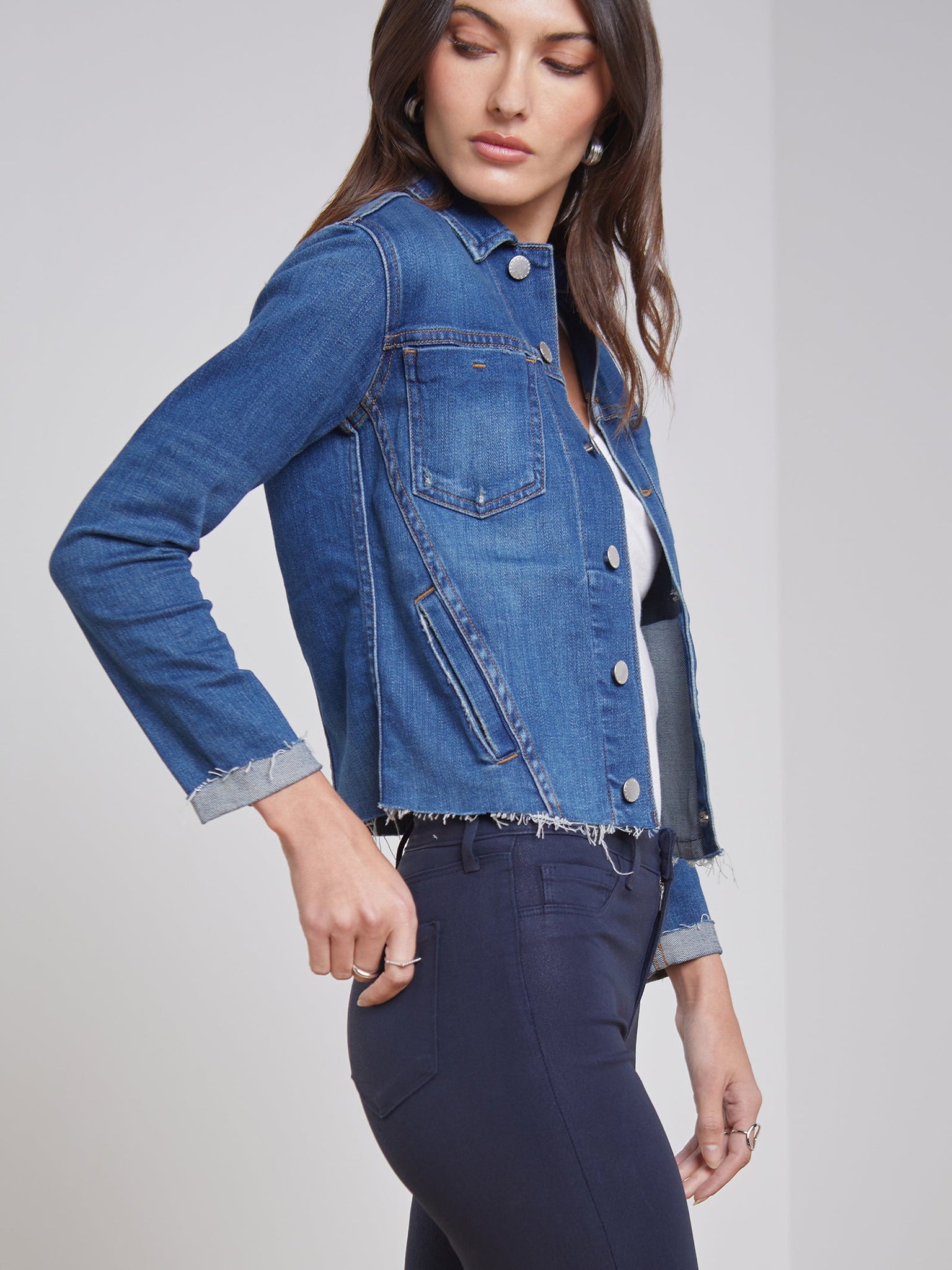 L'AGENCE Janelle C Slim Raw Jean Jacket in Authentique