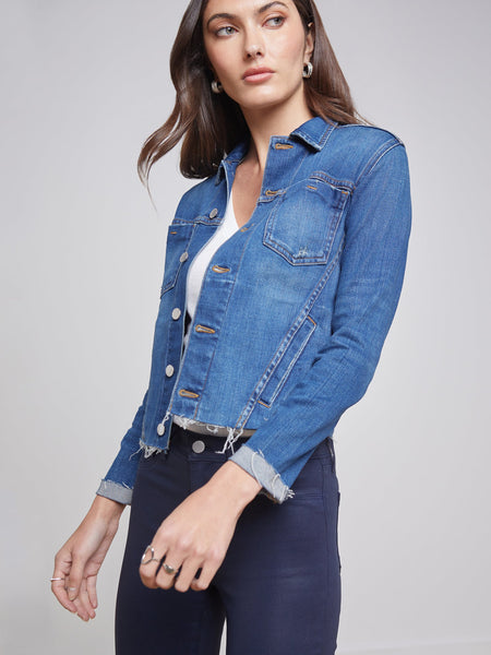 L'AGENCE Janelle C Slim Raw Jean Jacket in Authentique