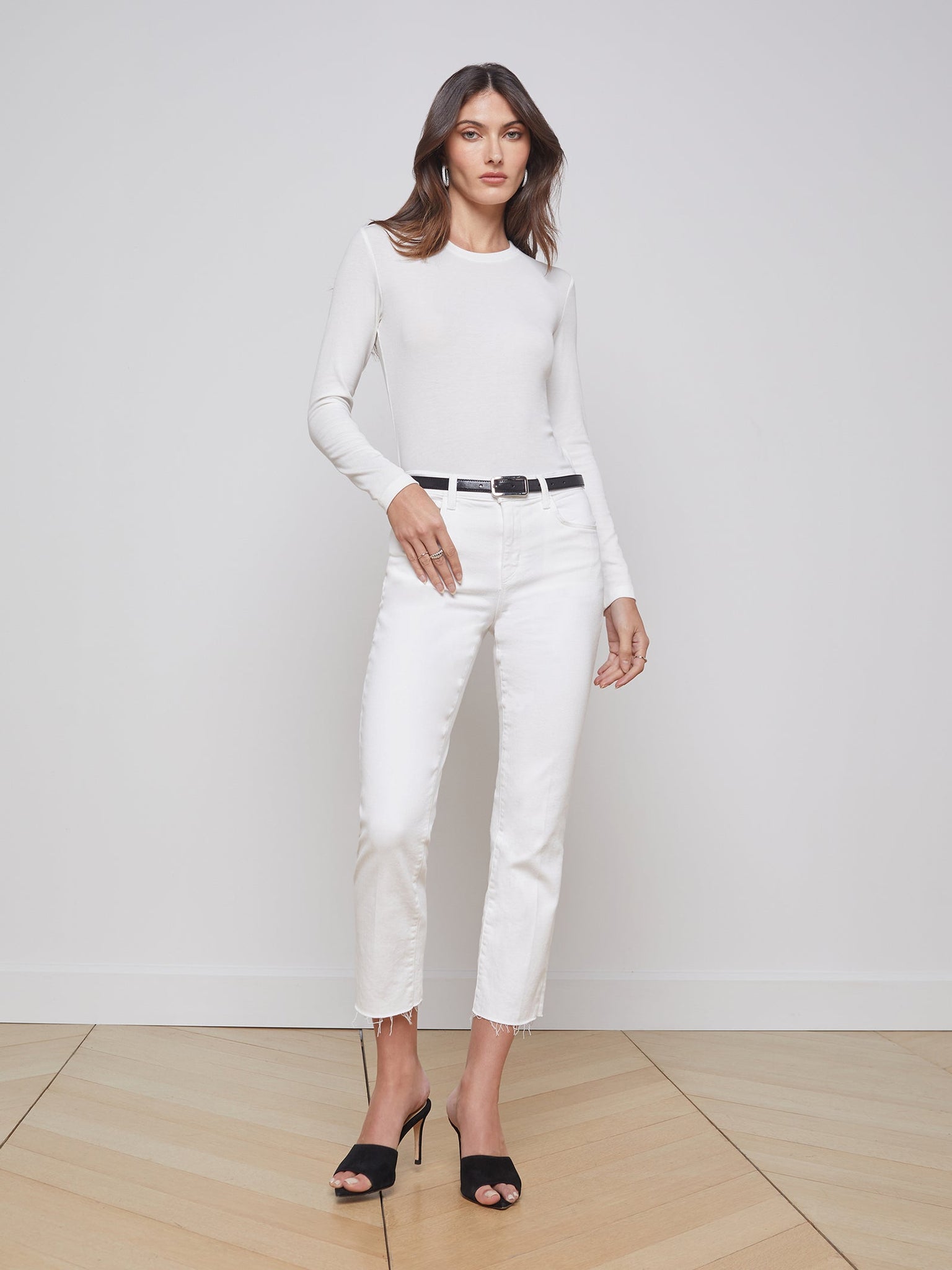 L’AGENCE Sada C H/R Crop Slim Jean in Blanc