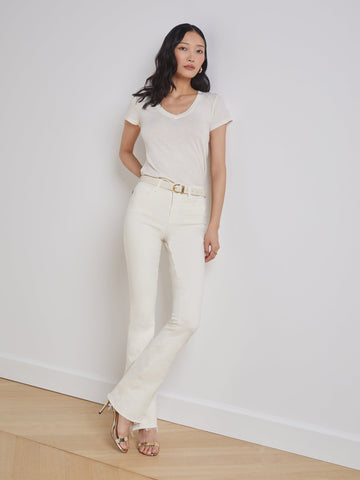 L'AGENCE Ruth C Hi Rise Straight Jean Raw Hem V White