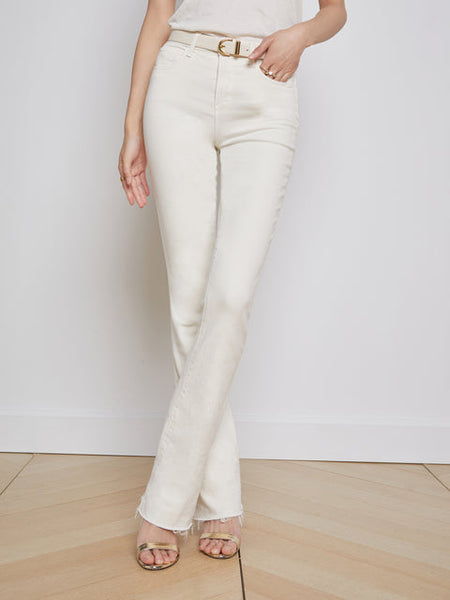 L'AGENCE Ruth C Hi Rise Straight Jean Raw Hem V White