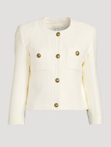 FRAME Collarless Button Front Jacket in Cream