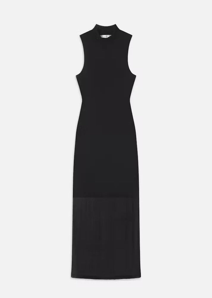 FRAME Sleeveless Mesh Mockneck Dress in Black