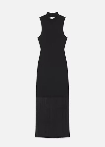 FRAME Sleeveless Mesh Mockneck Dress in Black