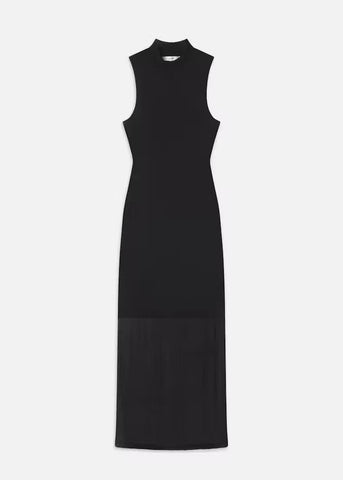 FRAME Sleeveless Mesh Mockneck Dress in Black