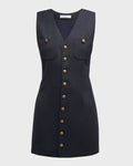 FRAME Button Front Sleeveless Dress in Navy