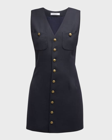 FRAME Button Front Sleeveless Dress in Navy