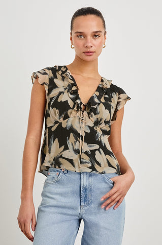 Rails Carmine Chiffon Capsleeve Blouse in Charcoal Lily