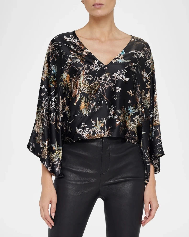 L'AGENCE Parma Kimono Sleeve Blouse in Black Jungle