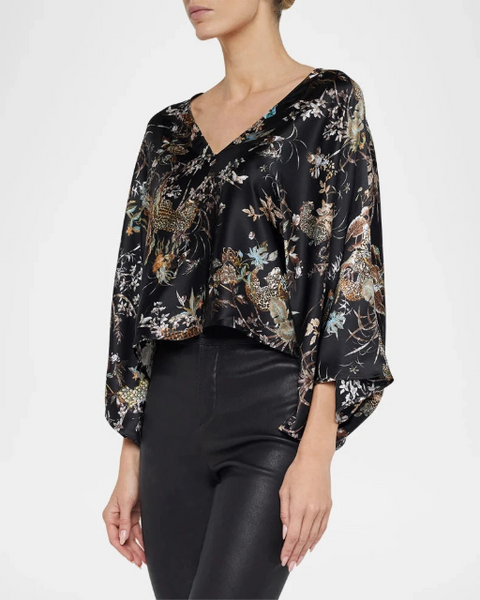 L'AGENCE Parma Kimono Sleeve Blouse in Black Jungle