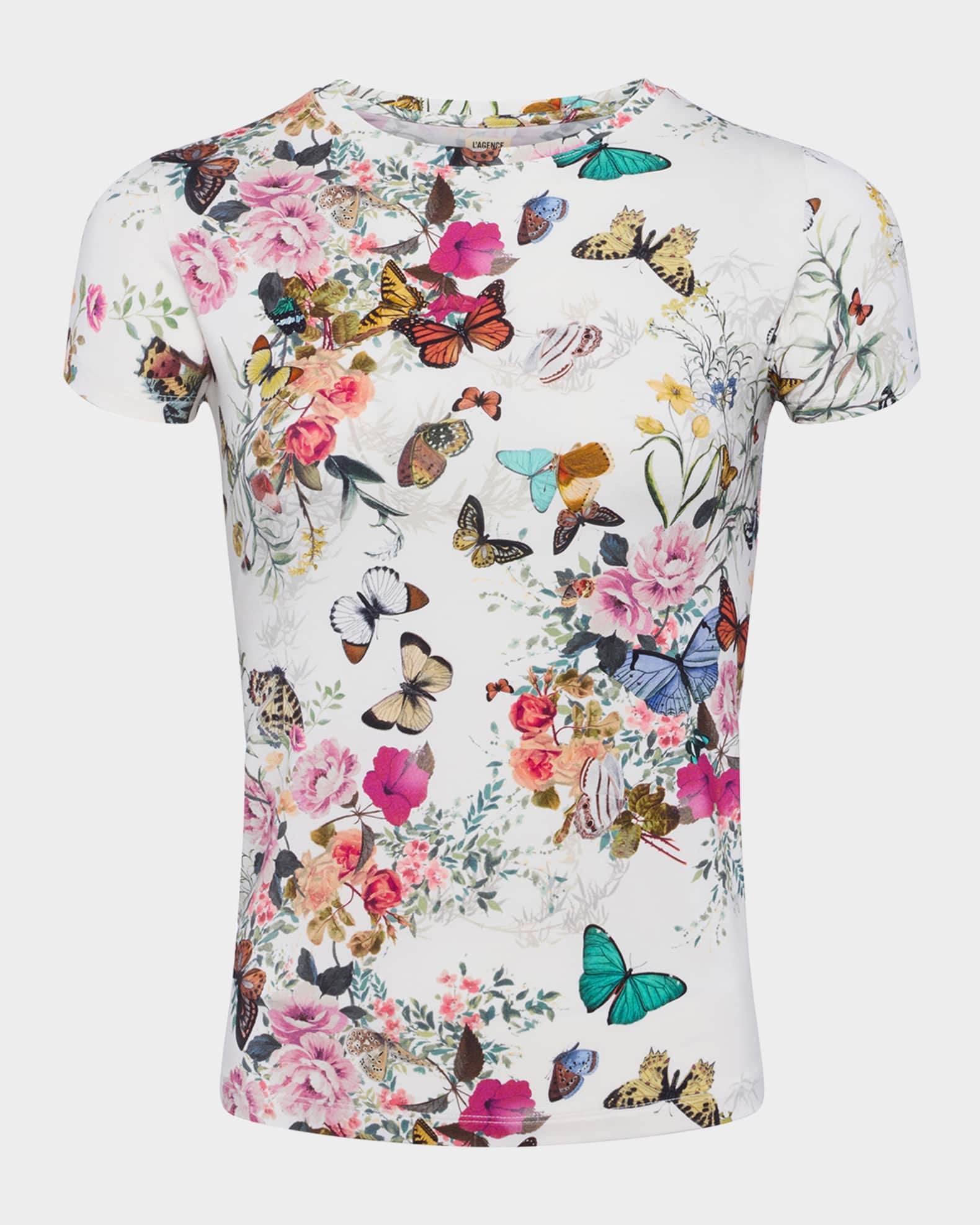 L'AGENCE Ressi Crew S/S Tee Wht Charonda Butterfly