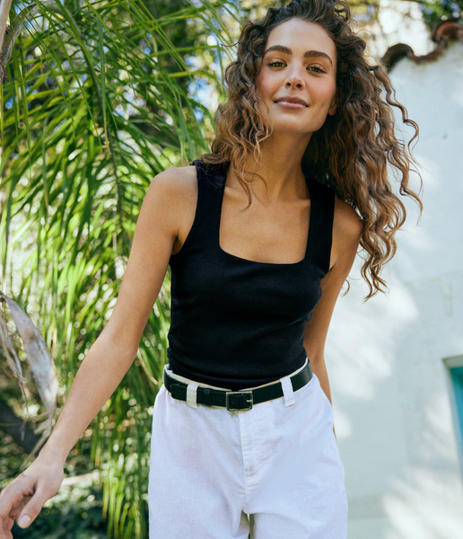 michael stars Maribel square neck tank top in black