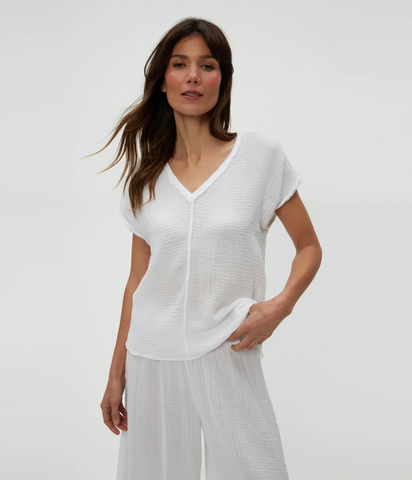 michael stars Draya v-neck top in white
