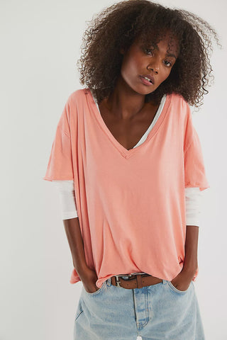 Free People Nina V Tee in Thriving Coral