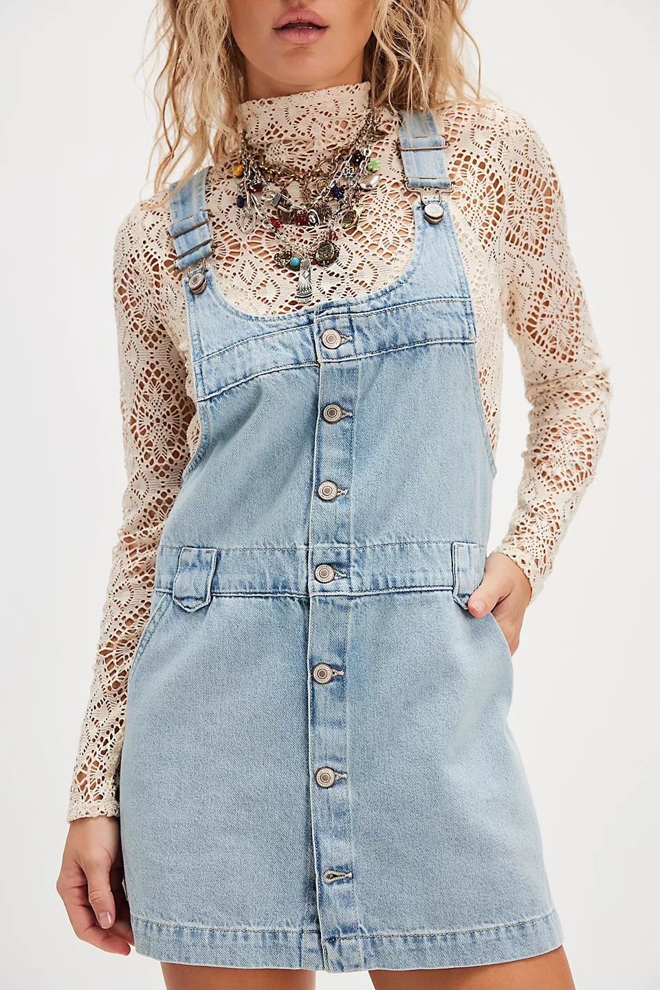 Free People Edie Denim Skirtall in Apple Blues