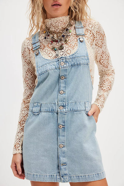 Free People Edie Denim Skirtall in Apple Blues