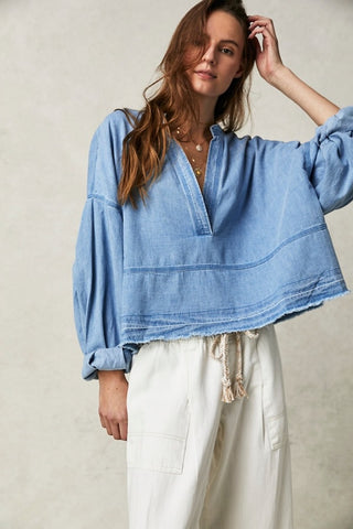 Free People Jude Denim Pullover in Vintage Indigo