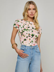 L'AGENCE Ressi Crew S/S Tee Pink Multi Magnolia Floral