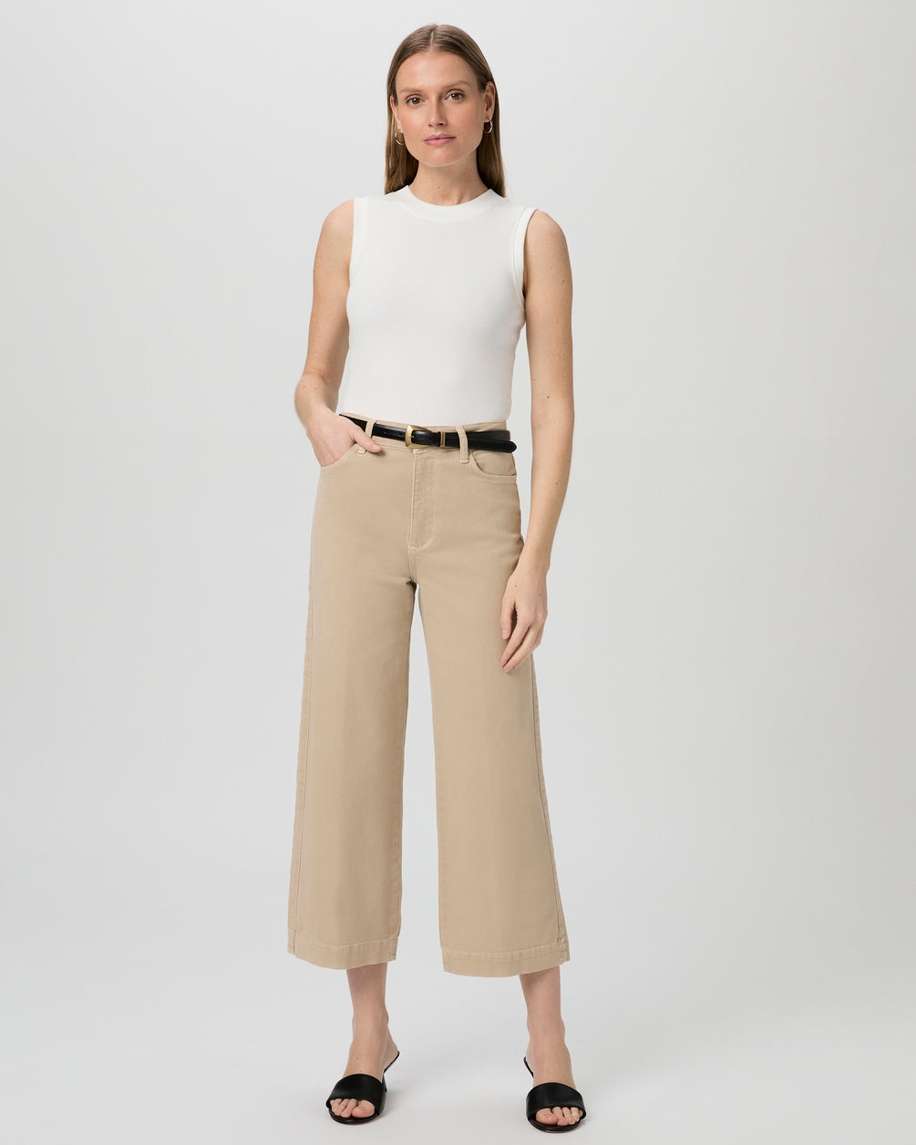 Paige Anessa relaxed wide leg crop in Vintage Soft Sand
