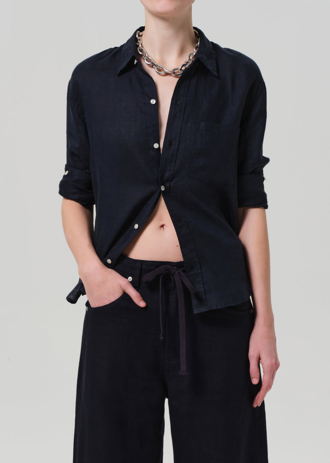 Citizens of Humanity Kayla shrunken linen shirt in navy