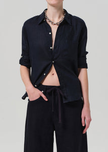 Citizens of Humanity Kayla shrunken linen shirt in navy