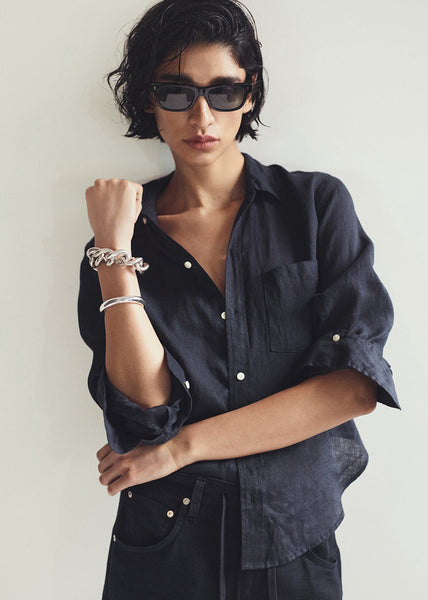 Citizens of Humanity Kayla shrunken linen shirt in navy