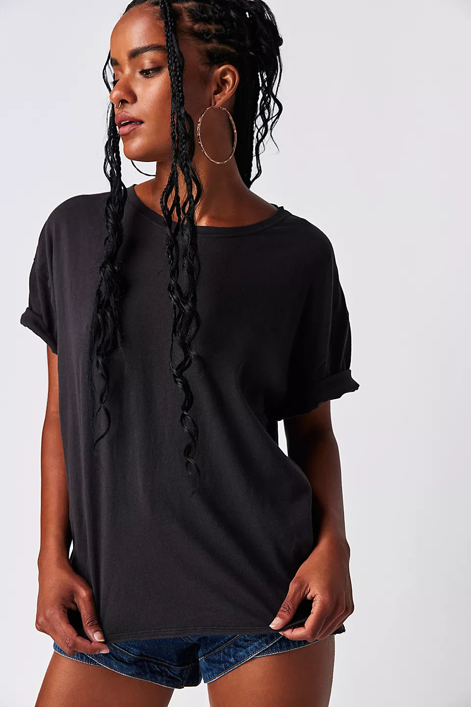 Free People Nina Oversize Boxy tee in Black