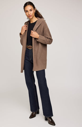 Gentle Fawn Ilana Hooded Cardigan in Heather Bark