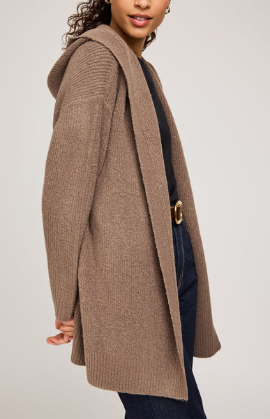 Gentle Fawn Ilana Hooded Cardigan in Heather Bark