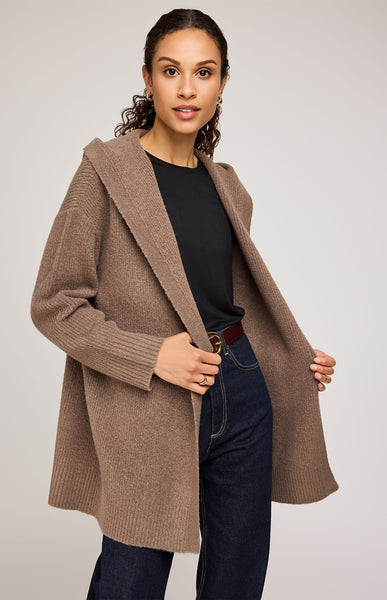 Gentle Fawn Ilana Hooded Cardigan in Heather Bark
