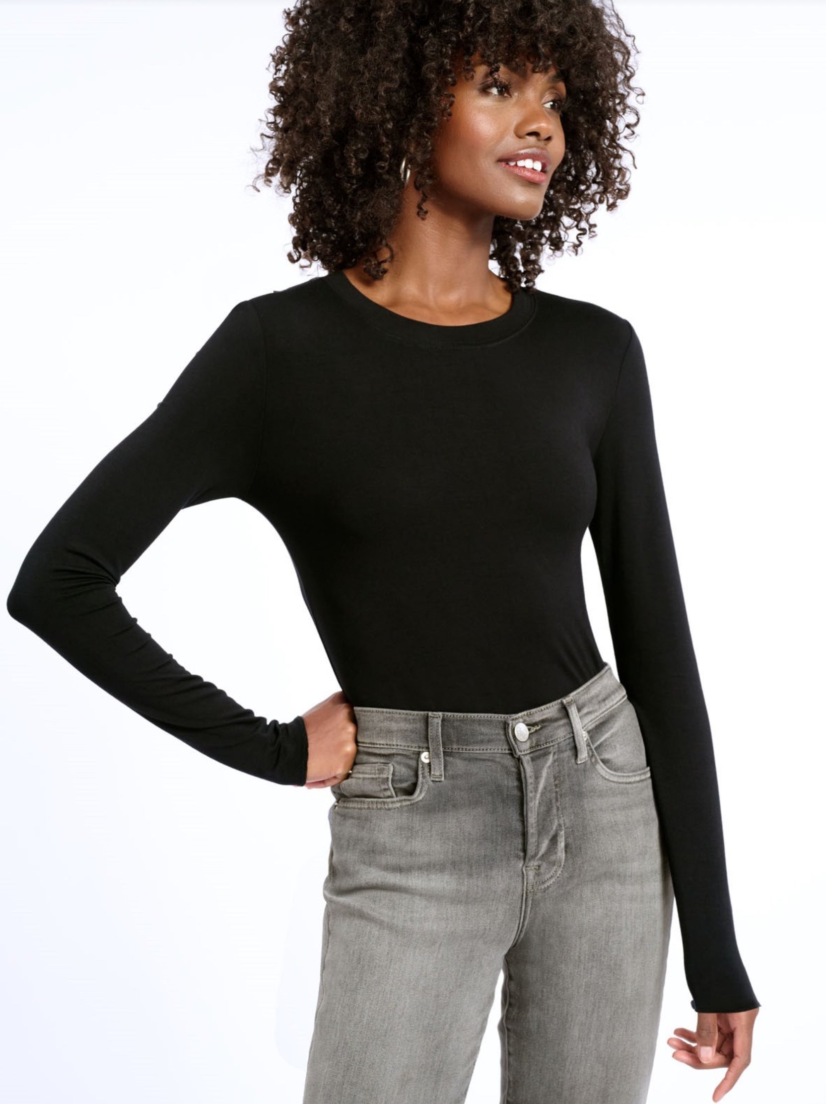 Splendid Long Sleeve Bamboo Tee in Black
