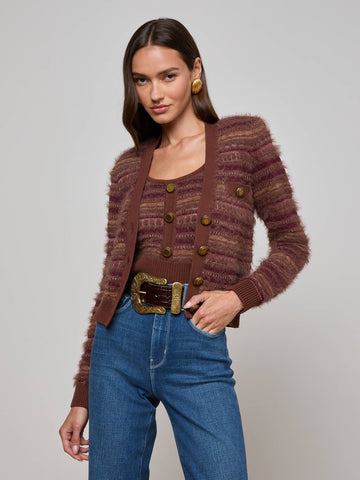 L'AGENCE Ariadne Mixed Stitch Cardigan Natural Mauve