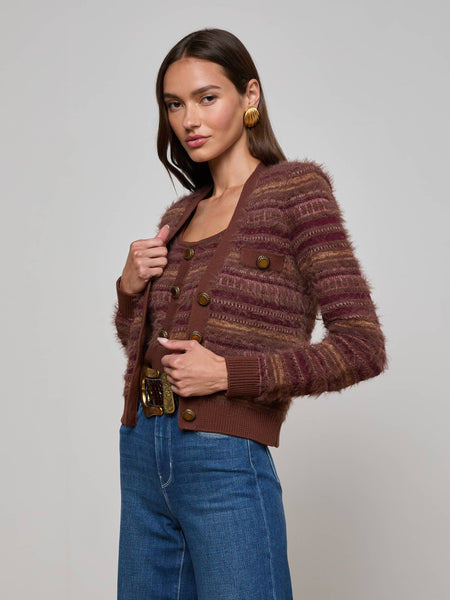 L'AGENCE Ariadne Mixed Stitch Cardigan Natural Mauve