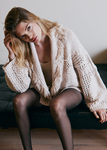 autumn cashmere Southwest Fringed Shawl Collar Throw in Sand