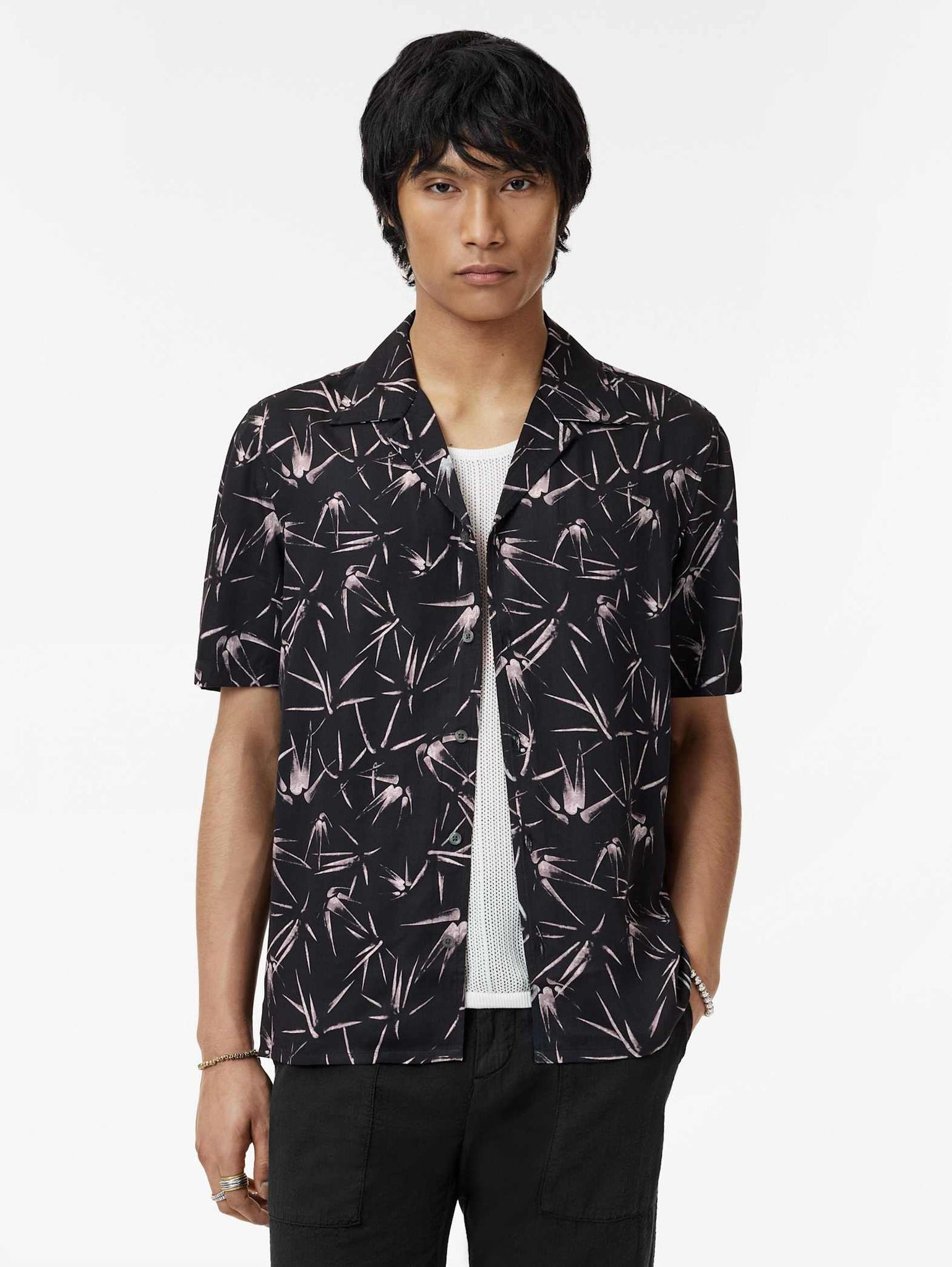 John Varvatos DAN Camp Shirt Thorn Print- Black