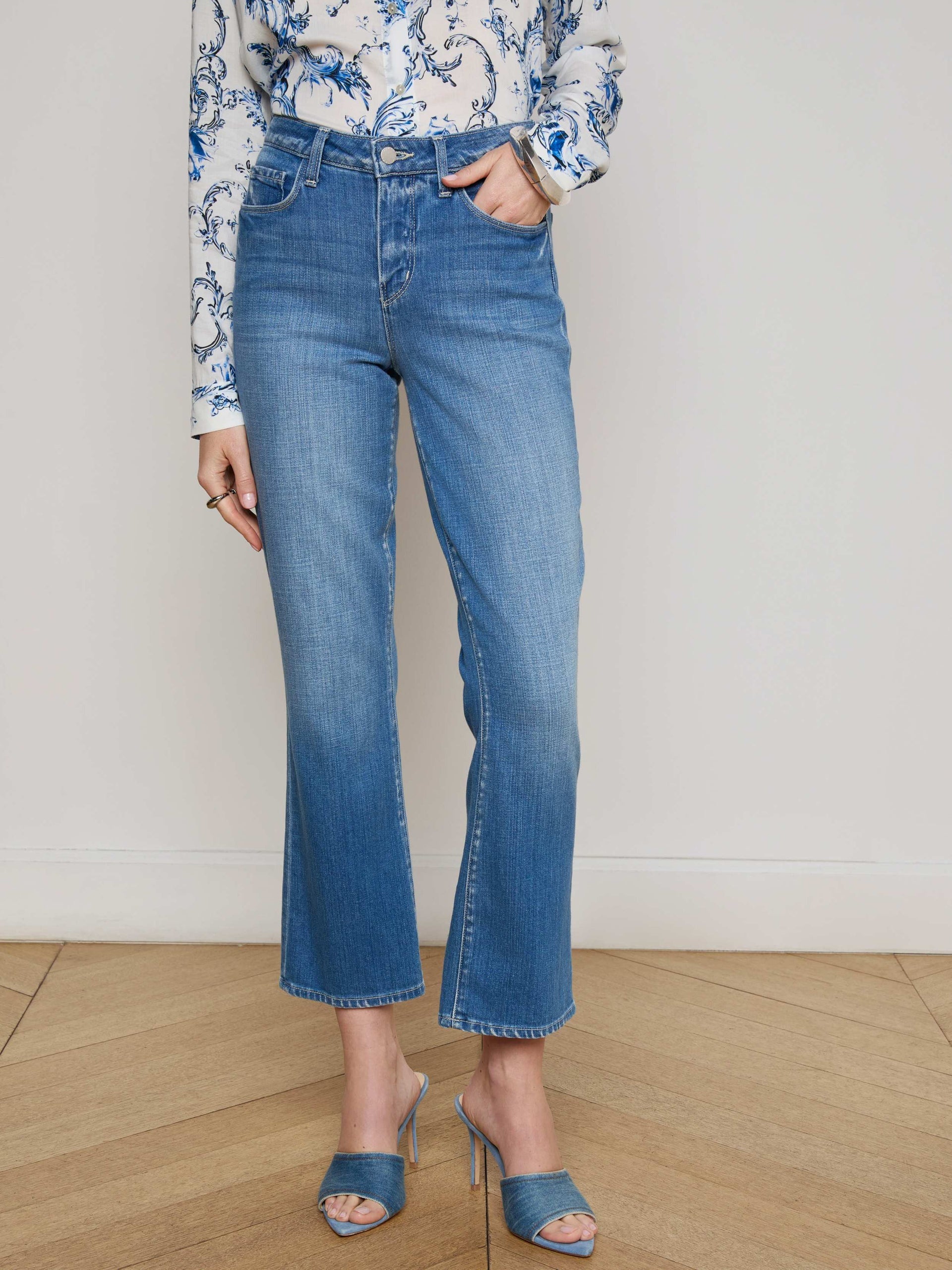L'AGENCE Tati Hi Rise Crop Microboot in Rosales