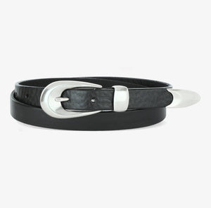 Brave Kitt narrow black belt with silver buckle