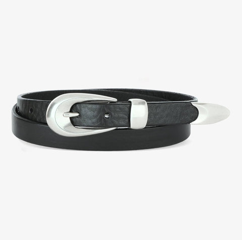 Brave Kitt narrow black belt with silver buckle